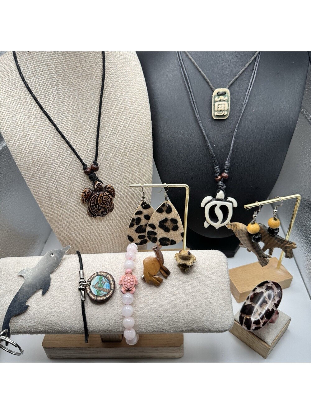 Handcrafted Turtle and Animal Themed Jewelry Set Necklaces Bracelets BONUS